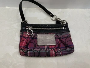 Coach Wristlet Purple Tartan Plaid Poppy Glitter Mini Purse - Picture 1 of 7