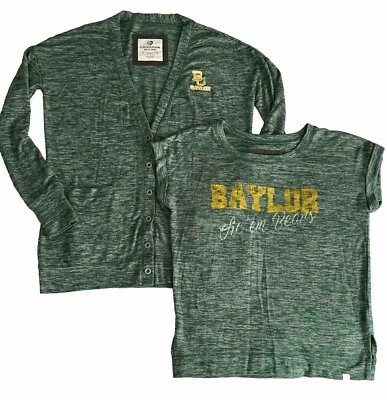 Conjunto de 2 camisetas y cárdigan Colosseum Baylor Bears para mujer pequeño usado en excelente estado tejido suave Foto 1 de 4
