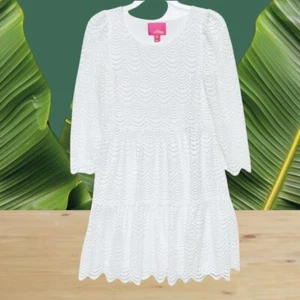Vestido Lilly Pulitzer Geanna Blanco Vieira Encaje Fruncido Forro en Niveles XXS NUEVO SIN ETIQUETAS - Imagen 1 de 12