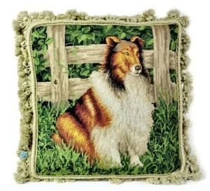 Almohada de lana con punta de aguja + pequeña punta (cubierta) Collie perro 14x14 - Imagen 1 de 7