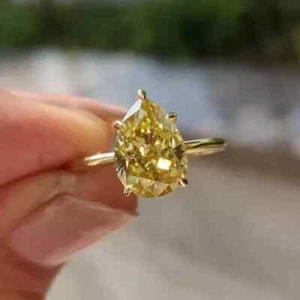 1 Ct Pear Cut Lab Created Yellow Sapphire Wedding Ring 14K White Gold Plated - Picture 1 of 6