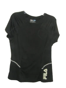 Women's FILA SPORT RUNNING Short Sleeve T-Shirt Top Sz M Snug Black Reflective - Picture 1 of 5