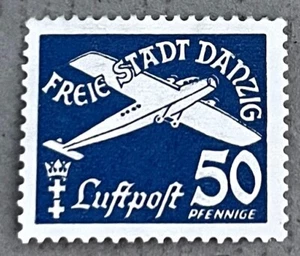 Sello de correo aéreo de avión azul Danzig C39/1935 50pf/como nuevo con bisagras/MH - Imagen 1 de 2