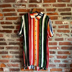 Vestido Camisa Olivaceous Mujer Grande Verde Rojo Rayas Bolsillos Boho Verano Otoño - Imagen 1 de 14