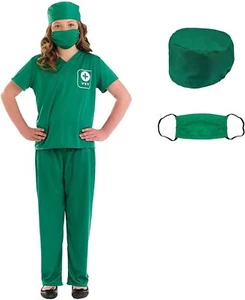 Kids Vet Costume Boys Girls Green Doctor Scrubs Uniform Fancy Dress Book Day - Picture 1 of 5