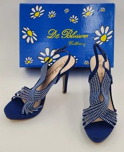 De Blossom Women's Isabel-12 Cobalt Blue Suede Rhinestone High Heels - Picture 1 of 4