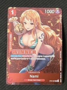 One Piece Nami Alternate Art Winner Promo Card 1 Drop Red ENGLISH ST01-007 - Picture 1 of 2