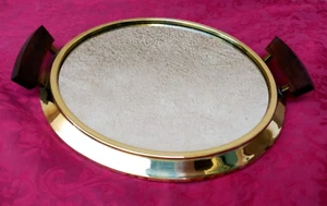 Plateau miroir de service à liqueurs en laiton et palissandre XX siècle - Picture 1 of 10