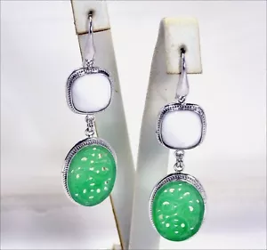 ORECCHINI IN ARGENTO 925 CON GIADA VERDE E AGATA BIANCA QUADRATA AGHT 0442 - Foto 1 di 3