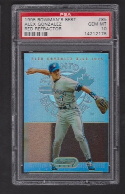 1995 BOWMAN'S BEST REFRACTOR RED #85 ALEX GONZALEZ ROOKIE ERROR PSA 10 GEM MINT - Image 1 of 2