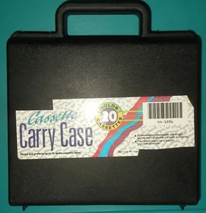 CASSETTE CARRY CASE TAPES 20 STORAGE CASE TRAVEL TOTE USED BLACK USA VINTAGE - Picture 1 of 8