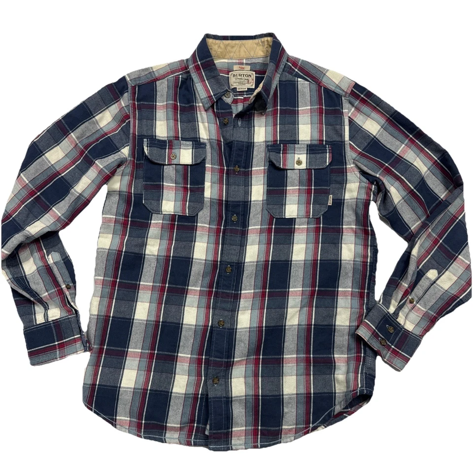 Burton Durable Goods mens flannel plaid button down shirt L Dry Ride Blue Red - Image 1 of 4