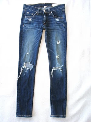 rag + bone Skinny Capri Jean Women Sz 24 Blue Distressed Destroyed + Stretch L26 - Image 1 of 4
