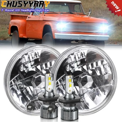 Par de faros LED de lente de vidrio de 7 pulgadas para camioneta Dodge W100 W200 D100 D200 Foto 1 de 4