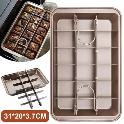 Brownie Backform mit Trennwänden Backblech Brownieform 31 x 20 x 3,7 cm Backform - Bild 1 von 4