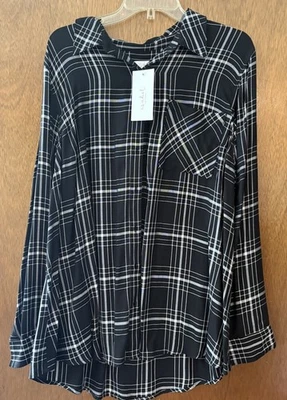 Isabel Maternity Long Sleeve Plaid Maternity Shirt Black & White Top Sz L NWT - Image 1 of 4