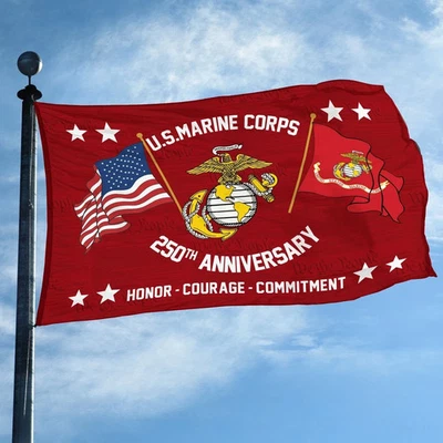 250th Anniversary Marine Corps Flag  36" × 60" Patriotic House Flag - Image 1 of 3