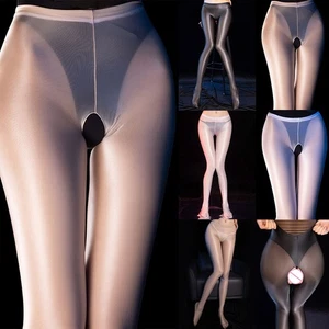 Transparente seidig glänzende Strümpfe mit Schritt offen und gerissenen Detail - Picture 1 of 34