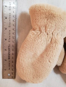 Daiz Kinder Fäustlinge Plüsch beige mit braunen Pfotenmarkierungen auf der Handfläche 6,5 Zoll lang - Bild 1 von 5