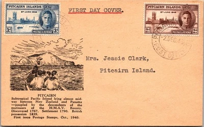 1946 British Pitcairn Island First Day Cover FDC HMS Bounty Descendents - Image 1 of 2