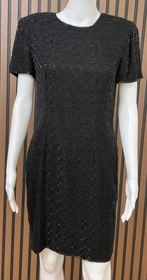 Scala Women's 8 Black Dress Black 100% Silk Sheath Holiday Beaded Vintage Party - Image 1 of 4
