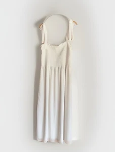 Aritzia Wilfred Golden Hour Midi Dress Cinched Sheer Lined Ivory Women’s L - Picture 1 of 7