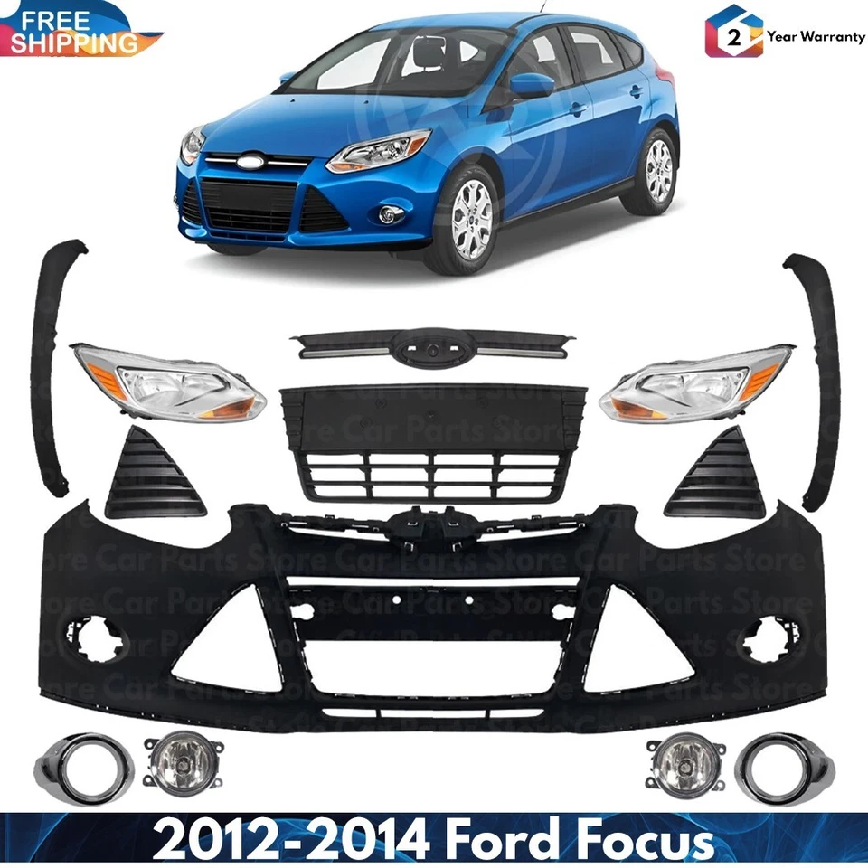 Front Bumper Cover Fascia & Grille Assembly Kit For 2012-2014 Ford Focus - Image 1 of 4