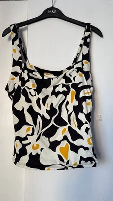 BNWT M&S MAGIC SHAPING BLACK, WHITE & YELLOW PRINT PADDED CUP TANKINI TOP - Image 1 of 2