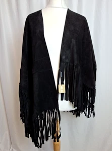 Burberry Prorsum Black Suede Fringed Poncho Jacket PR Sample One Size RARE C4942 - Picture 1 of 14