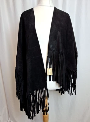 Burberry Prorsum Black Suede Fringed Poncho Jacket PR Sample One Size RARE C4942 - Image 1 of 4