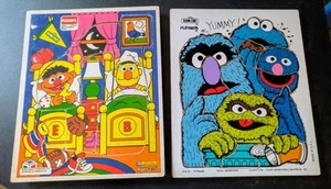 Vintage Playskool 1976 And 1980s Sesame Street Wooden Puzzle Frame Lot Of 2 D1 - Picture 1 of 3