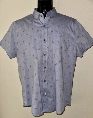 Men’s Blue Sovereign Code Short Sleeve Flamingo Button Shirt ~ Large L - Image 1 of 4