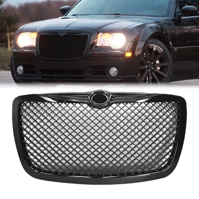 For 2005-2010 Chrysler 300/300C Gloss Black Mesh Front Hood Bumper Upper Grille Foto 1 de 4