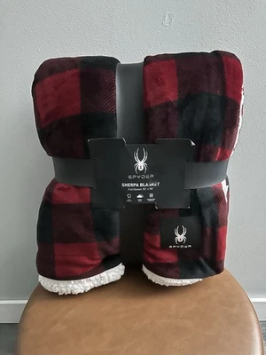 Spyder Blanket 90"x90" (Full/ Queen) Plaid Sherpa NEW - Image 1 of 3