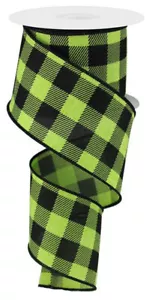 Plaid Check Wired Edge Ribbon - 10 Yards (Lime Green, Black, 2.5") - RG0180633 - Picture 1 of 1