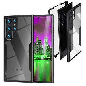 Custodia ibrida trasparente 360 gradi per Samsung Galaxy S23 Ultra, full cover antigiallo - Foto 1 di 7