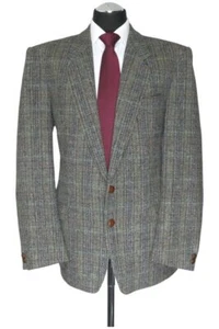 Harris Tweed Sakko Jackett 56 grau blau kariert 2-Knopf Lederknöpfe Vintage - Bild 1 von 5