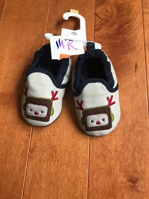 NUEVO CON ETIQUETAS Antiguo Azul Marino 6-12m Bebé Cuna Zapatos Reno con Orejeras Vacaciones de Navidad Foto 1 de 4