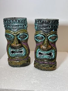 Tiki Head Candle Set Hand-Painted Tribal Design 6" Set Of 2 - Picture 1 of 4
