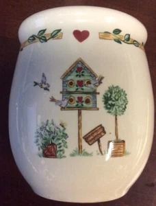 Thomson Pottery China Ceramic Jar with Birdhouse Painted Scene 5" tall Decor - Picture 1 of 12