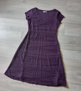 John Rocha Aubergine Purple Textured Dress Crochet Lace Banding Trim A-Line UK14 - Picture 1 of 21