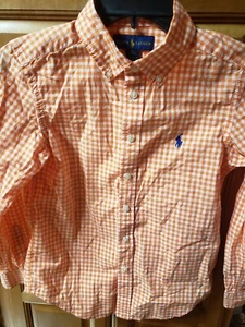 Ralph Lauren Polo Boys LS Dress Shirt Sz Med 10/12 Orange White Gingham - Picture 1 of 5