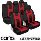 Black & Red Car Seat Covers Front & Rear Bench Full Set for Auto Truck SUV
