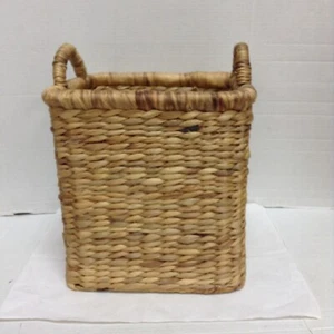 Seagrass Hyacinth Rattan Square Laundry Toys Storage Trash Basket Bin 11x11x12 - Picture 1 of 6