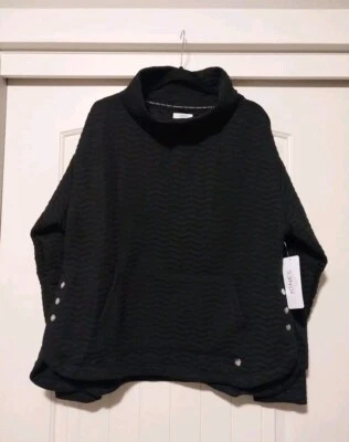 Jones NY XL Sweatshirt Black NEW Quilted Texture Kangaroo Pocket Cowlneck - Image 1 of 4