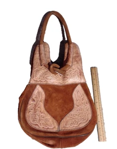 RARE Custom Vintage 1970's Tooled Leather & Suede Saddle Bag Purse Handbag - Bild 1 von 7