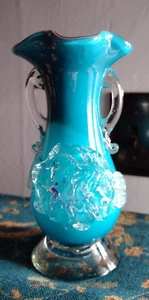 Stevens & Williams Victorian Blue Flower Ruffled Edge Art Glass Vase - Picture 1 of 7