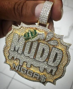2" Customize Name Hip Hop Pendant Certified Moissanite 14K Multi ToneGold Plated - Picture 1 of 10