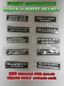 BLACK & WHITE FUNNY MOTORCYCLE HELMET BIKER DECALS STICKERS LOT OF 100 style2 - Picture 1 of 2