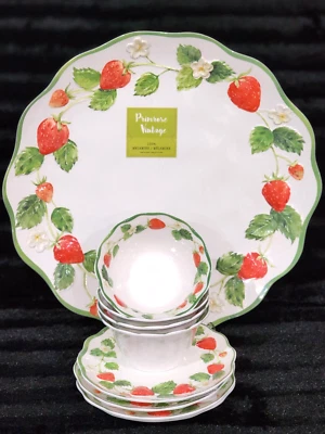 9pc Primrose Vintage Strawberry Melamine Serving Tray Salad Plates Tidbit Bowls - Image 1 of 4